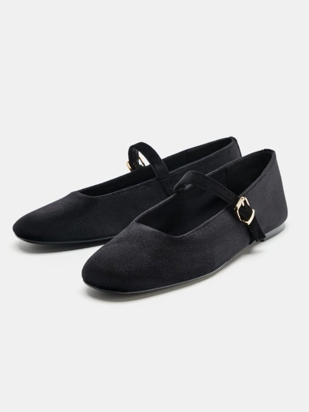 ZARA Black Velvet Mary Jane Ballet Flats Gold Buckle Soft Comfortable Shoes EU 3